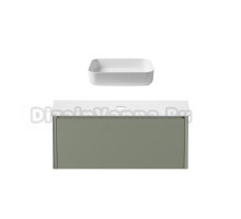 Тумба с раковиной Allen Brau Gravity 120 1 ящик, матовая олива, столешница белая, раковина Fantasy Quad 50, белая