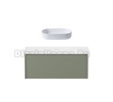 Тумба с раковиной Allen Brau Gravity 120 1 ящик, матовая олива, столешница белая, раковина Fantasy Oval 55, белая