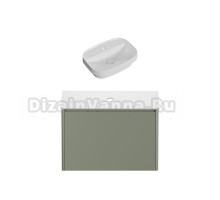 Тумба с раковиной Allen Brau Gravity 80 1 ящик, матовая олива, столешница белая, раковина Fantasy Sphere 55x40, белая