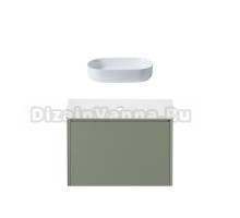 Тумба с раковиной Allen Brau Gravity 80 1 ящик, матовая олива, столешница белая, раковина Fantasy Oval 55, белая