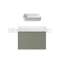 Тумба с раковиной Allen Brau Gravity 80 1 ящик, матовая олива, столешница белая, раковина Fantasy Quad 50, белая