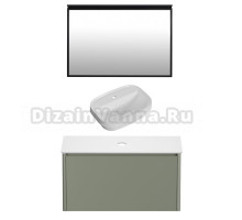 Мебель для ванной комнаты Allen Brau Gravity 100 1 ящик, матовая олива, столешница белая, раковина Fantasy Sphere 55х40, белая