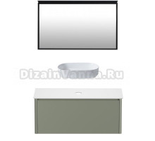 Мебель для ванной комнаты Allen Brau Gravity 120 1 ящик, матовая олива, столешница белая, раковина Fantasy Oval 55, белая