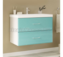 Тумба под раковину без столешницы Marka One Mix 60П с 2 ящиками, бирюзовое стекло, ручки рейлинг