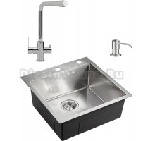 Комплект Мойка Domaci Равенна PVD DMB-117A брашированная сталь + Дозатор 401 сатин + Смеситель TR-01cr
