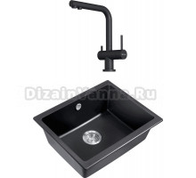Комплект Мойка Milacio Leon Cuarzo 55 MC.77081, черная матовая + Смеситель Omoikiri Nagano P-BL, черный