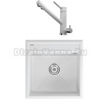 Комплект Мойка Paulmark Stepia 50 PM115051-WH, белая + Смеситель Omoikiri Tonami WH, белый