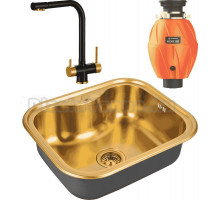 Комплект Мойка Zorg Inox PVD SZR 5848 BRONZE, бронза + Смеситель Sanitary ZR 348 YF BLACK BRONZE + Измельчитель Omoikiri Nagare 500