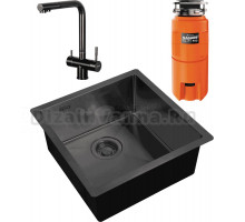 Комплект Мойка Zorg Light + Смеситель Inox SZR-7039 GRAFIT, графит + Измельчитель Omoikiri Nagare slim 900