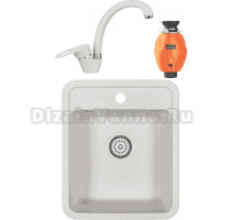 Комплект Мойка Granula Standart 4202, белый + Смеситель 03-ST, белый + Измельчитель Omoikiri Nagare 500