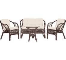 Комплект садовой мебели 4 в 1 TetChair New Bogota (диван + 2 кресла + стол со стеклом), с подушками, ротанг, walnut