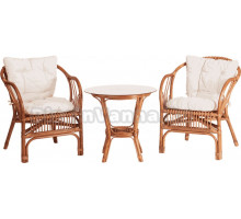 Комплект садовой мебели 3 в 1 TetChair New Bogota (2 кресла + стол со стеклом), с подушками, ротанг, coco brown