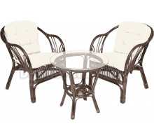 Комплект садовой мебели 3 в 1 TetChair New Bogota (2 кресла + стол со стеклом), с подушками, ротанг, walnut