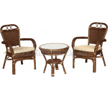 Комплект садовой мебели 3 в 1 TetChair Andrea (стол кофейный со стеклом + 2 кресла), с подушками, pecan washed