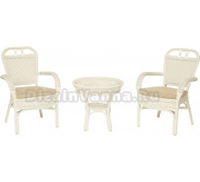 Комплект садовой мебели 3 в 1 TetChair Andrea (стол кофейный со стеклом + 2 кресла), с подушками, TCH white