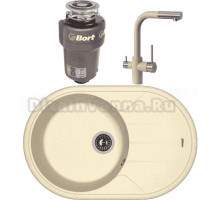 Комплект Мойка Florentina Лотос, 780 шампань + Смеситель Кристалл FL, шампань + Измельчитель Bort Titan Max Power