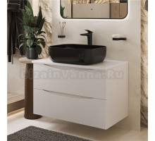 Тумба с раковиной BOND Cube 80 подвесная, белая матовая, с раковиной Cube S61-508 черная матовая