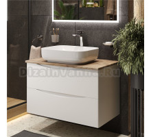 Тумба с раковиной BOND Cube 80 подвесная, белая, под дерево, с раковиной Cube S54-500