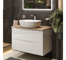 Тумба с раковиной BOND Cube 80 подвесная, белая, под дерево, с раковиной Cube S56-500