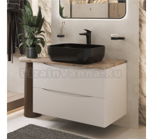 Тумба с раковиной BOND Cube 80 подвесная, белая, под дерево, с раковиной Cube S61-508 черная матовая