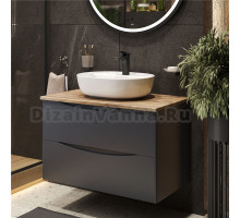 Тумба с раковиной BOND Cube 80 подвесная, серая, под дерево, с раковиной Oval S01-500