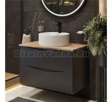 Тумба с раковиной BOND Cube 80 подвесная, серая, под дерево, с раковиной Circle S03-410