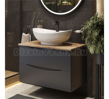 Тумба с раковиной BOND Cube 80 подвесная, серая, под дерево, с раковиной Oval S15-590