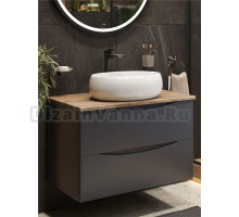 Тумба с раковиной BOND Cube 80 подвесная, серая, под дерево, с раковиной Oval S58-490