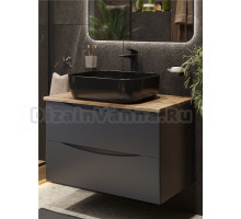 Тумба с раковиной BOND Cube 80 подвесная, серая, под дерево, с раковиной Cube S61-508 черная матовая