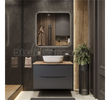 Мебель для ванной комнаты BOND Cube 80 подвесная, серая, под дерево, с раковиной Cube S54-450