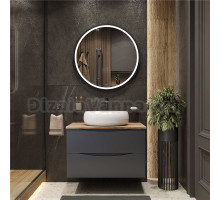 Мебель для ванной комнаты BOND Cube 80 подвесная, серая, под дерево, с раковиной Oval S58-490