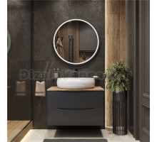 Мебель для ванной комнаты BOND Cube 80 подвесная, серая, под дерево, с раковиной Oval S58-600