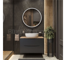 Мебель для ванной комнаты BOND Cube 80 подвесная, серая, под дерево, с раковиной Oval S65-490