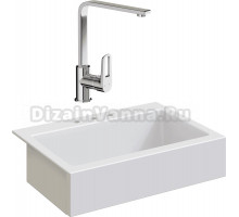 Комплект Мойка Domaci Сиена 50186-101, с 3 отверстиями, белый глянец + Смеситель STWORKI