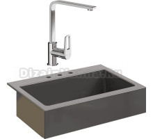 Комплект Мойка Domaci Сиена 50186-112, с 3 отверстиями, антрацит + Смеситель STWORKI