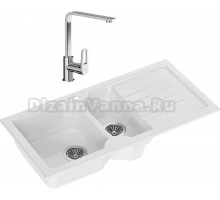 Комплект Мойка Domaci Сиена 54100-101, белый глянец + Смеситель STWORKI