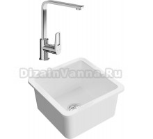 Комплект Мойка Domaci Сиена 50345-101, белый глянец + Смеситель STWORKI