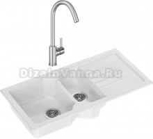Комплект Мойка Domaci Сиена 54100-101, белый глянец + Смеситель Ливорно