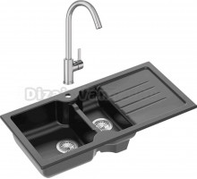 Комплект Мойка Domaci Сиена 54100-110, черная матовая + Смеситель Ливорно 33080-229/1GB-IG11