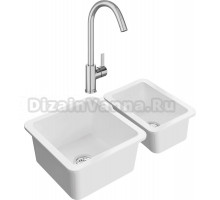 Комплект Мойка Domaci Сиена 50345-101, белый глянец + Мойка 50325-101, белый глянец + Смеситель Ливорно