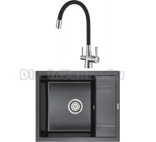 Комплект Мойка Paulmark Flugen 50-600 PM216050-BL, черная + Смеситель Lemark Comfort LM3075BN-Black, с гибким изливом, никель, черный