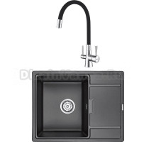 Комплект Мойка Paulmark Flugen 50-650 PM216550-BL, черный + Смеситель Lemark Comfort LM3075C, с гибким изливом, хром, черный