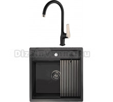 Комплект Мойка Granula Kitchen Space 5051, черный матовый + Смеситель Lemark Bronx LM3705BLR, черный/золото