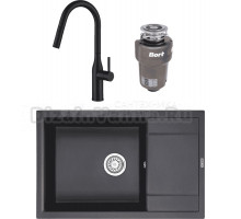 Комплект Мойка Granula 7805, черный + Смеситель Gappo G4398-46, с выдвижным изливом, черный + Измельчитель Bort Titan Max Power