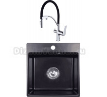 Комплект Мойка NOVA, 44-44, черная + Смеситель Lemark Comfort LM3074C, с гибким изливом, хром, черный