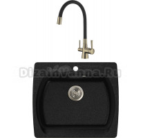 Комплект Мойка NOVA 60-53, черная + Смеситель Lemark Comfort LM3075B, с гибким изливом, бронза, черный