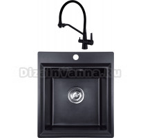 Комплект Мойка FOSTOGRAN Юнона 45-51 405, искристый черный + Смеситель Haiba HB855 HB76855-7, черный