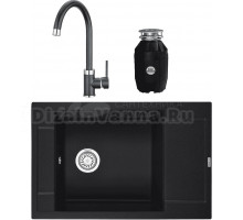 Комплект Мойка Granula 7806, черный + Смеситель 2125, черный + Измельчитель Bone Crusher BC 810-AS