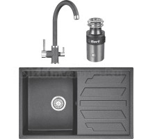 Комплект Мойка Granula 8002, графит + Смеситель 2168, графит + Измельчитель Bort Titan 4000 Control