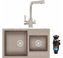 Комплект Мойка Granula 8201, песок + Смеситель 3015, хром/песок + Измельчитель Bort Master Eco